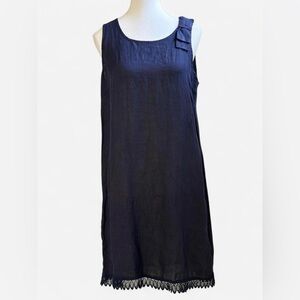 Bellambra Made in Italy Navy Linen Shift Dress w/ Lace Hem Size S